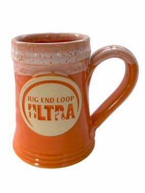 Grey Fox Pottery Mug Jug End Loop Ultra Orange White Drip Glaze Handmade EUC